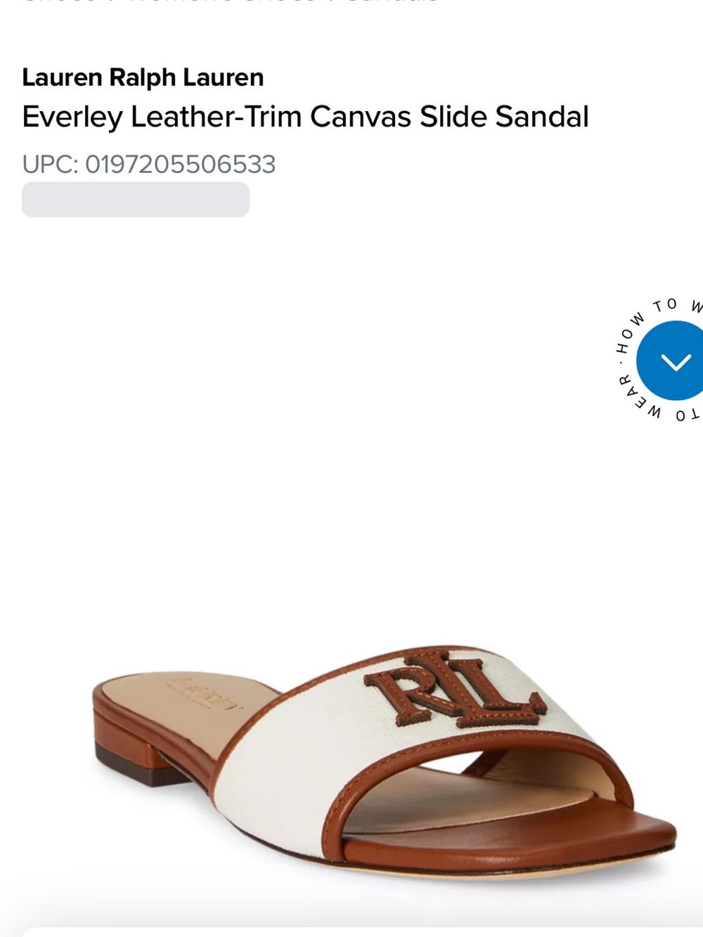 Lauren Ralph Lauren White Canvas Slide Sandals with Tan Leather Trim
